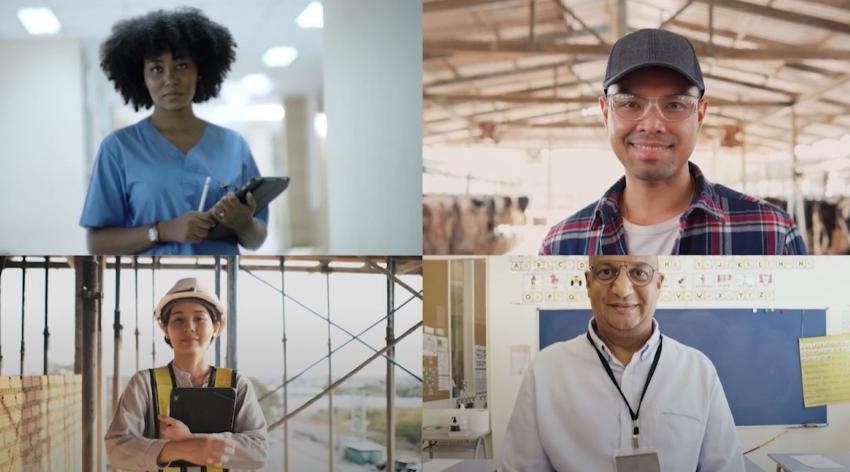 A clinician, an engineer, an agricultural worker, and a scientific researcher.